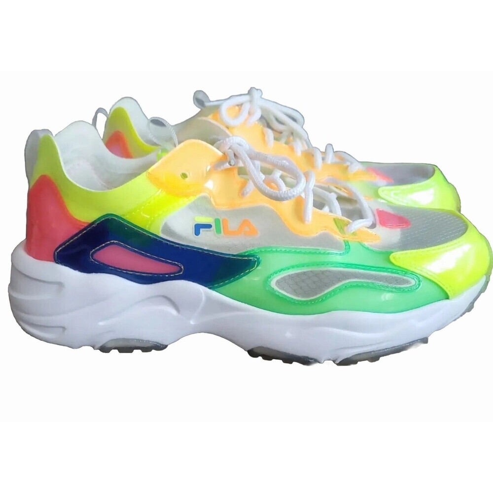 FILA “Ray Tracer TL” Sneakers Neon Pink Orange Blue Green Clear Size 7